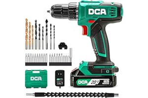 DCA Perceuse-visseuse sans fil, couple de 40 Nm, mandrin auto-serrant de 10 mm, perceuse électrique avec batterie 2,0Ah et chargeur, 18+1 positions, kit perceuse 20V 25 pièces, modèle ADJZ2035