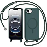 AOMYKE Magnetic Case for iPhone 16e/iPhone 17e with Rope, Compatible with Magsafe Liquid Silicone Case with Lanyard Adjustabl