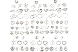 Zhiheng Assorted 93pcs Heart Shaped Alloy Pendants Love Charms Bracelet Necklace Beads Wine Glass Charms for Jewellery Making Birthday Christmas Valentine's Gift