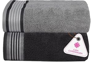 Casa Copenhagen He & She Juego de 2 Toallas de baño Grandes, 90x180 cm, Gris Pino–Violeta Gris, 550 g/m², diseñado en Dinamarca, algodón Egipcio Suave para baño, Cocina y Ducha