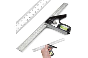 MWELLEWM Square Ruler Tool Set, Combination Square Carpentry Tools with 12Inches/300mm Scale, 45/90 Degree Ruler with Bubble Level, Measuring Tool for Woodworking Engineer Carpenter