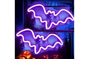 HFHUNGKEONG Bat Halloween Neon Lights for Dorm Wall Decor,Neon Light up Halloween Decor LED Night Lights Table Ornaments for Christmas Party, Battery Powered Neon Bat Sign Kids Gifts(2Purple)