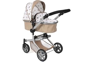 Bayer Chic 2000 - Passeggino per bambole Mika, passeggino combinato 2 in 1 per bambini dai 4 agli 8 anni, passeggino per bambole fino a 52 cm, orsetti beige