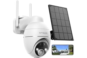 TMEZON Caméra Surveillance WiFi Extérieure sans Fil Solaire, 2K Caméra IP Batterie, 360 Degrés,Vision Nocturne Couleur,PIR Détection de Mouvement,Sirène d'alarme,Audio Bidirectionnel, 2,4GHz WiFi