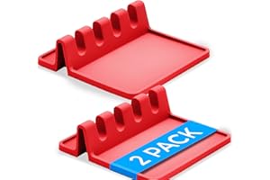 COOLER KITCHEN Poggiamestolo - 2 Poggia Mestoli da Cucina Rossi - Posa Utensili da Cucina in Silicone Resistente al Calore e Senza BPA - Posa Mestoli con Salvagoccia - porta mestoli da cucina - poggia mestolo cucina