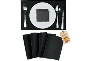 Mondiroso. Pack de 4 Manteles Individuales Mesa Lavables. Salvamanteles Individuales Antideslizantes Mantel Individual para Mesa de Comedor y Cocina. (4, Negro)