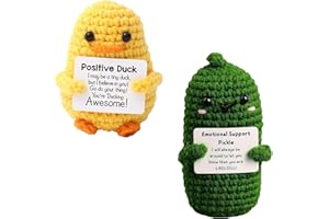 FADBUDSS 2 PCS Mini Funny Positive Duck Cute Knitted Pickle Dolls with Positive Affirmation Card, Emotional Support Crochet Doll Cheering Gifts for Family Friends Encouragement Party Decoration (Green, Yellow)