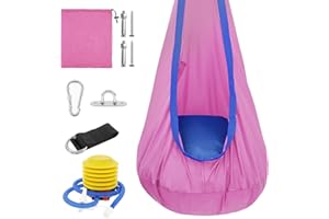 VAVPUP Hängehöhle,Kinder Pod Schaukelsitz,Tragbarer Hängesessel Schaukel mit aufblasbarem Kissen,Hängesessel, Schaukelstuhl mit Tasche,max 80kg für den Innen und Außenbereich (Rosa)