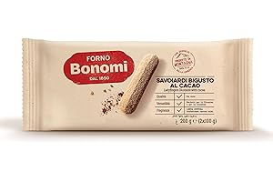 Forno Bonomi Savoiardi Bigusto al Cacao, i savoiardi ancora più golosi, ideali per dare un tocco di originalità alle tue ricette o come snack. Confezione da 200 grammi.