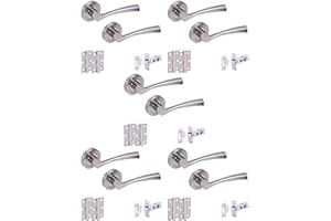 HUNTA HANDLEZONE® 5 Sets Lobo Internal Door Handles on Rose Lever Latch Packs with 75mm Ball Bearing Hinges and 76mm Latches - Dual Polished/Satin Nickel