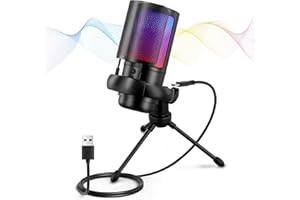 UPROZIL Gaming USB Microphone with RGB Light, One-touch Mute Touch Sensor, Condenser Microphone, 3 Re-reduce Noise,3.5mm Headphone Jack, PC Mic for YouTube Streaming Podcasting with Computer Laptop Mac PS5