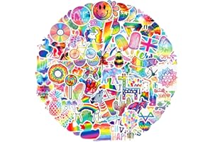 QAXROCYN Colorful Rainbow Stickers for Teens Boys Girls Kids, Unique Vinyl Waterproof Stickers for Laptop Flasks Water Bottle Notebook Cup Bike Tablet Car Scrapbook, Trendy Cartoon Decals Pack[Rainbow -100Pcs]
