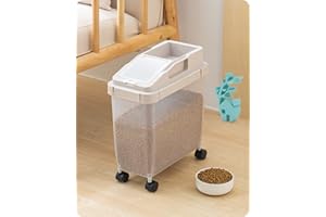 Baffect Airtight Pet Food Storage Container with Measuring Scoop Flip Top, 10L Dog Food Containers for Dry Food, Transparent Plastic Pet Food Storage Container for Birds Pet Dog Cat Animal