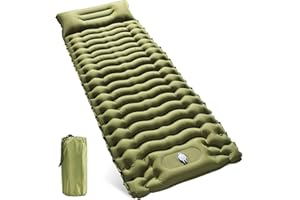 Gogola Isomatte Selbstaufblasend, Isomatte Faltbar mit Fußpresse Pumpe ，Extra Großes Format Isomatte Outdoor mit Kissen für Camping, Wandern, Strand, Outdoor (Grün)