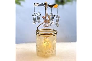 LAJAO Rotating Candle Holders Spinning Tealight Holder Carousel Silver Reindeer Aroma Candleholders with Sliver Plated Christmas Decoration for Home, Spa, Gift for Mom Wife Birthday-6 ¼ Inch Tall… (RT-G01)