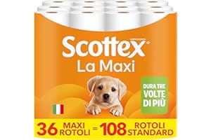 Scottex Carta Igienica La Maxi, Rotoli di Carta Igienica a Durata Tripla, Extra Morbidi e Assorbenti, con Trama 3D, 36 Maxi Rotoli da 500 Strappi (18,000 Strappi)