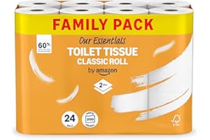Our Essentials by Amazon Toilet Tissue Classic Roll, 2-ply, 24 Rolls (1 Pack of 24), 200 Sheets per Roll