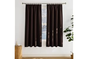 PONY DANCE Zasłony zaciemniające (szer. 140 cm x dł. 173 cm, brązowe, 2 sztuki) ołówkowe plisowanie, blokada światła, zasłony do salonu redukcja hałasu
