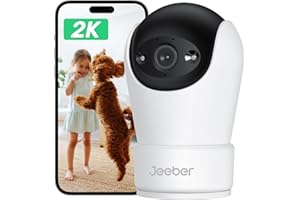 Jeeber 360° Telecamera cani Wi-Fi Interno,2K Videocamera Sorveglianza WiFi Tracciamento del Movimento con Sirena,2.4GHz WiFi Telecamere Gatto Interne con Audio Bidirezionale,10M Visione Notturna