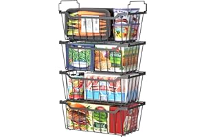 WELDUN Cestas de congelador con asa plegable, paquete de 6 organizadores apilables para congelador pequeño de 99 L y 198 L, contenedores de almacenamiento de metal con uso de espacio, color negro