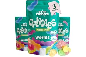 ‎STAR CANDIES Star Candies Fruchtgummi Würmer | Gefriergetrocknete Amerikanische Süßigkeiten | Gefriergetrocknetes Dessert für Geburtstagsfeiern | Weltraum-& Astronauten-Snack | Freeze Dried Candy (60 g, 3er Pack)
