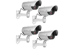 FITNATE Camaras Falsas de Seguridad, Cámaras Falsas al Aire Libre, Funciona con Pilas, Resistente a La Lluvia, Sistema de Vigilancia CCTV con Luz LED Roja, 4 Pegatinas de Advertencia de Seguridad