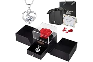 KEKECHAORAN Juego de Rosa Eterna, Flores Preservadas Caja de Joyería con Cadena, Caja de Regalo de Collar de Te Amo, Regalo de Cumpleaños Perfecto,Regalo Romántico para el Día de San Valentín (Black)