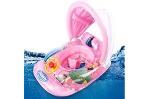 Yisscen Baby Schwimmring, Schwimmring Flamingo, Baby schwimmring mit Sonnenschutz, Baby Pool Schwimmring, aufblasbarer schwimmreifen, für Kinder ab 6 Monaten bis 48 Monaten