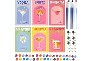Huiyuenuo 6 Pieces Paint by Numbers Cocktail, Paint by Numbers Wine Glasses Set, Paint by Numbers Adults, with Brush and Acrylic Paints, DIY Hand-Painted Acrylic Oil Canvas for Home Decor