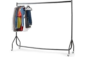 DIRECT ONLINE HOUSEWARE House of Home 6ft x 5ft Heavy Duty Metal Clothes Rail with Wheels - 1 Tier Single Rail Wardrobe Replacement - Hanging Clothing Rack Storage & Organiser for Shirts, Coats, Jackets, Hat & Shoes - Black