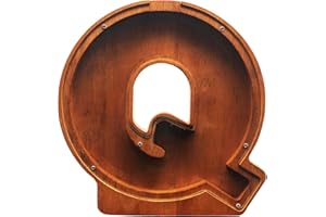 Wooden Letter Piggy Bank – Crefun HM284Q New 23 cm/9.1 Inch Large Piggy Bank for Kids for Real Money, Coin Bank for Adult, Personalized Money Box for Home Decoration with Alphabet Stickers for DIY