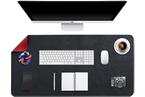 DOBAOJIA Tapis de Souris Grand, sous Main Bureau XXL, Mouse Pad Mat Prolongé, Tapis de Portable, Tableau d'Écriture, Buvard de Bureau, Double Face Usage en Cuir PU Étanche 90 x 43cm(Noir/Rouge)