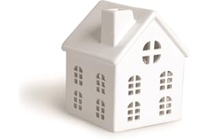 Excelsa Lanterna Casetta, Ceramica, Bianco, 10.5 x 10.5 x 14 cm