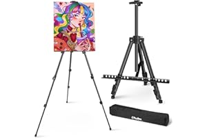 Caballete Pintura 43-168 cm, Ohuhu Caballete de aluminio regulable en altura con bolsa de transporte - caballetes de mesa/suelo para exponer lienzos de artistas y estudiantes (Negro)