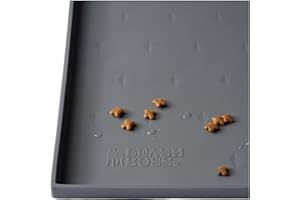LEASH BOSS Leashboss Splash Mat M/L Dog Food Mat with Tall Lip, Dog Bowl Mat for Food and Water or Fountain, Non Slip Waterproof Silicone Pet Food Mat for Dogs and Cats (ML - 51 x 33 cm, Grey)