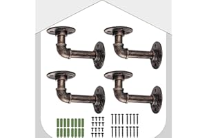 HOMGEN Pipe Wall Brackets 4Pcs Industrial Pipe Shelf Brackets Plumbing Shelving Bracket Tube Rack Scaffold Board Shelf Brackets Pipe Floating Shelf Brackets for Bookshelf Scaffolding Board (9 X 13 cm)