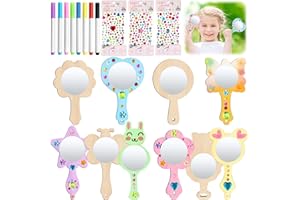 LEEELYAN Spiegel Holz Basteln Kindergeburtstag, 21 Stück DIY Holzspiegel Handwerk Kinderspiegel,Mini Holz Prinzessin Spiege, Bastelset Kindergeburtstag mit Diamanten und Aquarellstiften Handwerk für Kinder