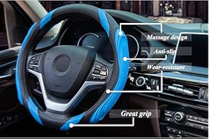 YGYQZ Steering Wheel Cover - Car Wheel Cover Leather, Sportage Universal Size M 37-38cm /14.5-15inch, Anti-slip, Breathable, Blue