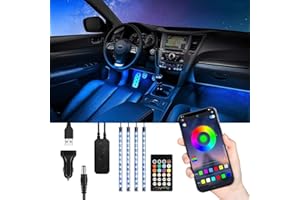 ‎TASMOR Tasmor LED Innenbeleuchtung Auto, USB Ambientebeleuchtung Auto Atmosphäre Licht mit APP, Wasserdicht Musik RGB LED Innenraumbeleuchtung Auto, 12V 48 LED Auto LED Strip mit Zigarettenanzünder