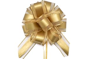 FQTANJU 5 PCS 6 inches Large Pull Bows, Bow for Gift Wrapping, Ribbon Bows for Wedding Christmas Birthday Party Gift Baskets or Valentine's Day Flower Gift Boxes Decoration (Gold)