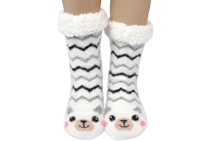 ILOVDAISY Hüttensocken Stoppersocken Kuschelsocken Damen Mädchen, Thermosocken Dicke Warme Socken Weihnachtssocken Wintersocken Flauschige Haussocken Bettsocken mit Noppen Hausschuh Socken für Weihnachten
