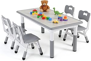 MAMIZO Ensemble Table et Chaises pour Enfant, Enfant avec 4 Chaises, Réglable en Hauteur, Maternelle Chambre d'enfant, à Dessin Plastique, Partir de 2 Ans, Gris, (KT-TC05)