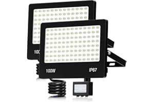 HAPYLUMI 100W 10000 Lumen Focos LED Exterior con Sensor de Movimiento, 2PC 104LED 6500K Luz Fría Proyector LED, IP67 Impermeable Iluminación de Seguridad para Jardín, Patio, Parking, Garaje, Yarda