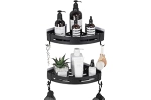 GERUIKE Bathroom Corner Shelves No Drilling Adhesive Shower Shelf Matt Black Shower Caddy Basket Wall Mounted Shower Storage for Kitchen & Bathroom Organiser 2 Pack, Aluminium