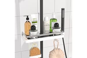 DIYGEEK Mensola Doccia Senza Foratura, Organizzatore Bagno Sospeso Regolabile in Altezza per Barra Doccia Diametro 18-25 mm, 1 Pezzo, Bianco