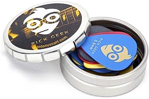 Pick Geek Delrin (Tortex) Pick Set | 16 Cool Custom Guitar Picks Plectrums for Your Electric, Acoustic, or Bass Guitar | Thin, Medium, Heavy & X Heavy | Presented in a Luxury Designed Metal Pocket Box