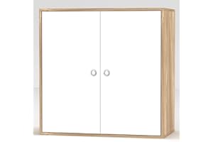 URBNLIVING 2 Tier Wooden Storage Cabinet (Oak Unit + White Doors)