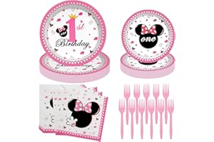 DHRUTI Partygeschirr Kindergeburtstag,40 Stück Rosa Pappgeschirr Set,Rosa Geburtstag Deko Mädchen 1 Jahre,Cartoon Party Set mit Pappteller Servietten Gabel, für Babyparty Geburtstagsfeier, 10 Gäste