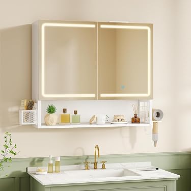 Armoire De Salle De Bain Avec Miroir LED Antibuée 60x50 Cm - Prise USB, étagères Réglables, Rangement Mural - 3