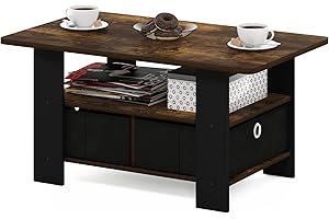 Furinno Andrey Tavolino da caffè con cassetto portaoggetti, Pino Ambrato/Nero